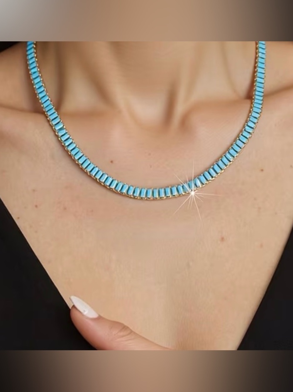 Western Necklace Turquoise Gold-Trim Necklace - Women Jewelry